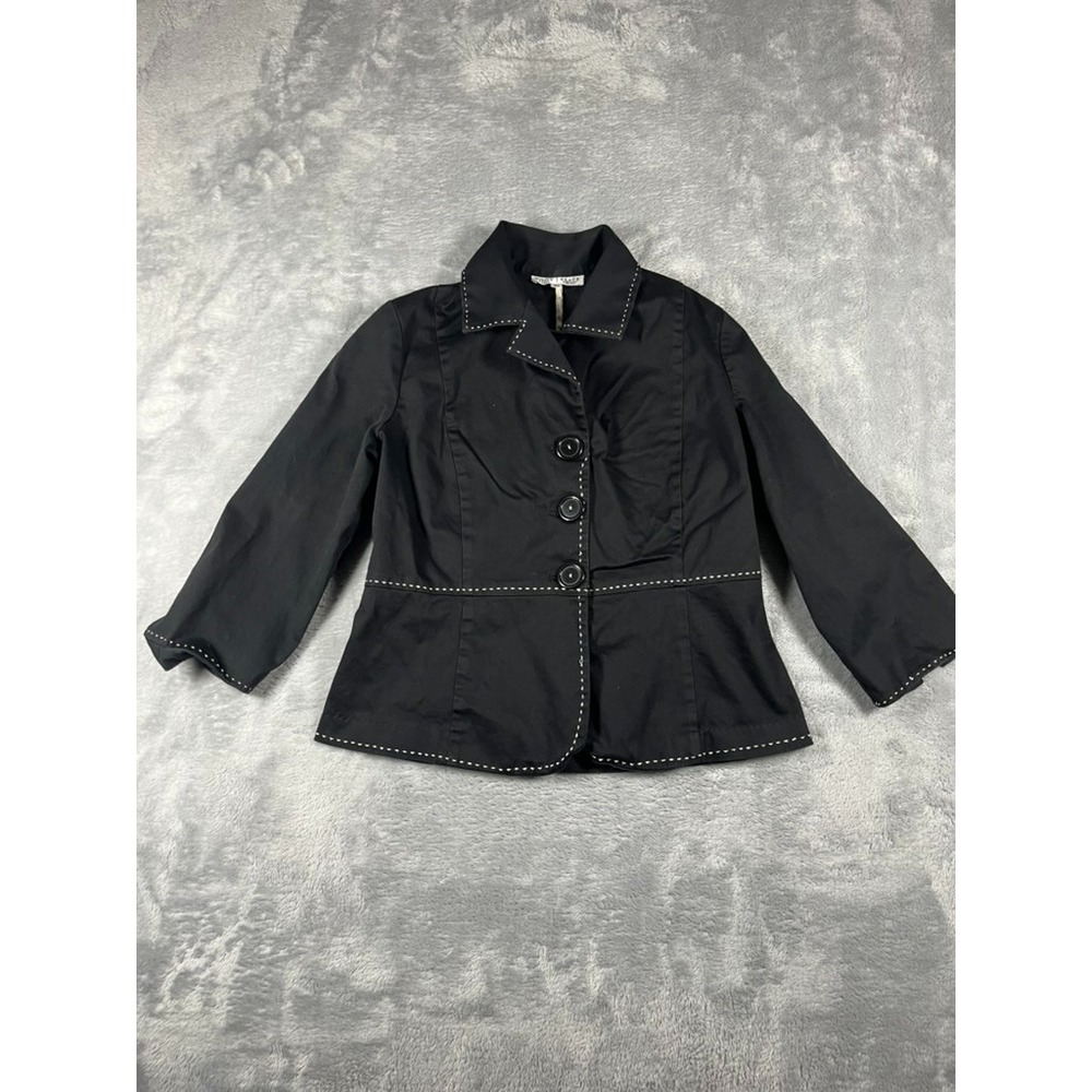 White House Black Market Women's Black Blazer White Trim Lightweight Size 10